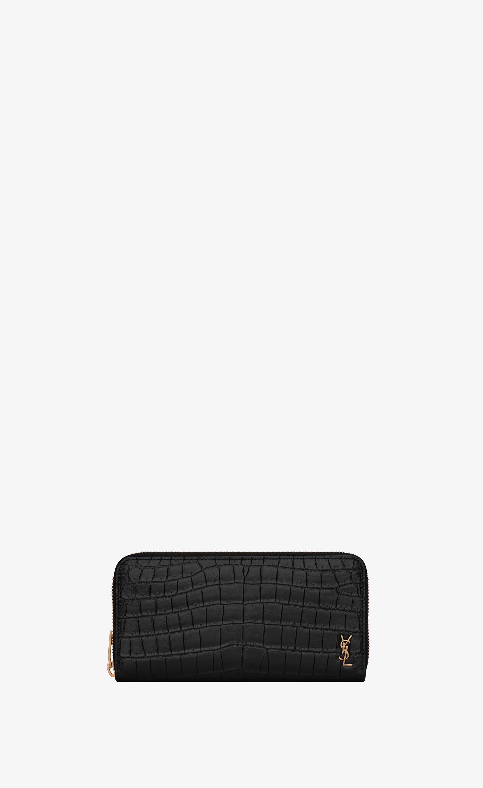 tiny cassandre zip-around wallet in crocodile-embossed matte leather - 1