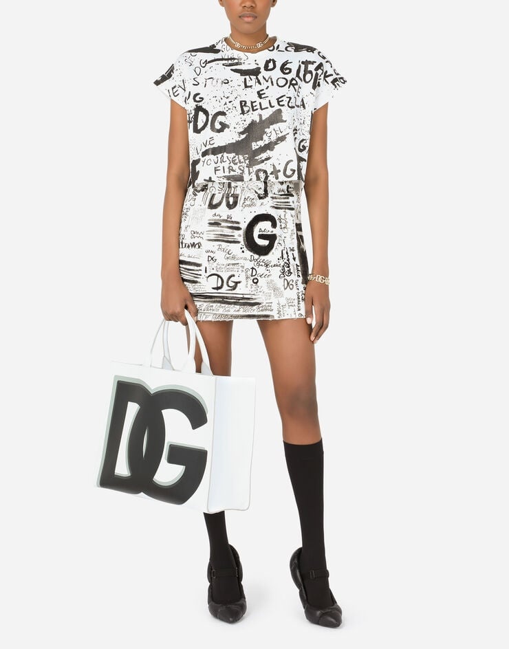 Cropped jersey T-shirt with DG graffiti print - 6