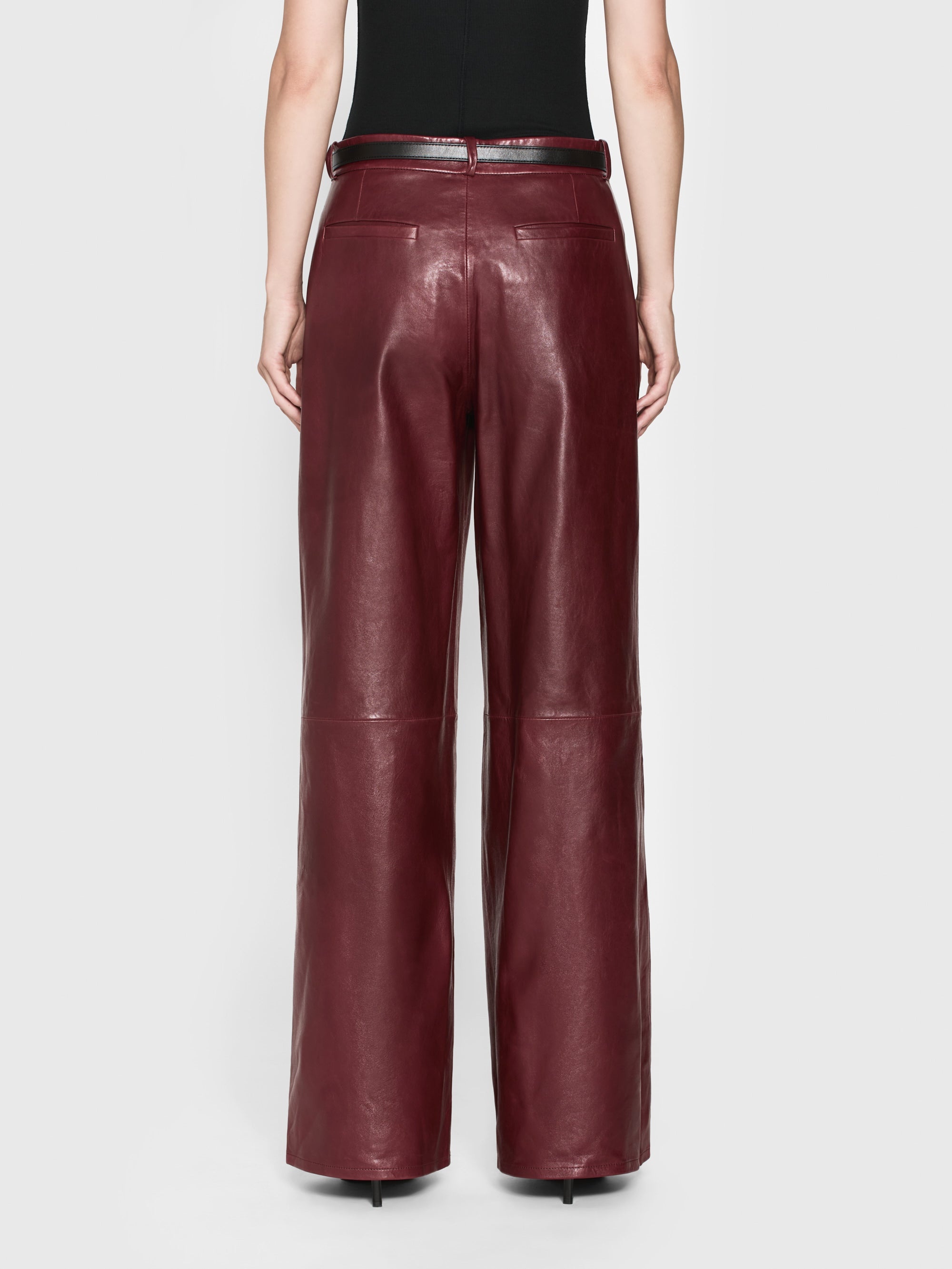 The Wide Leather Trouser in Syrah Red - 6