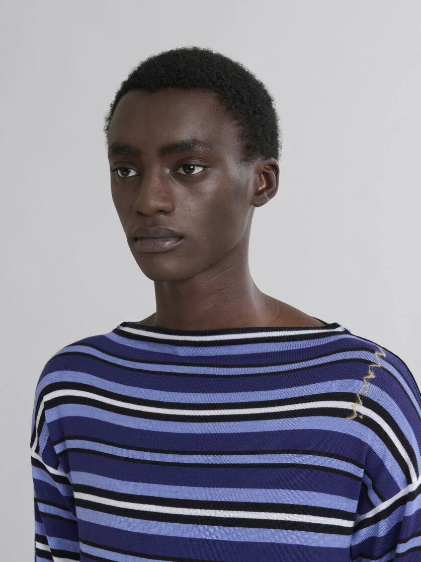 BLUE STRIPED BOAT NECK JUMPER WITH CONTRASTING BACK - 4