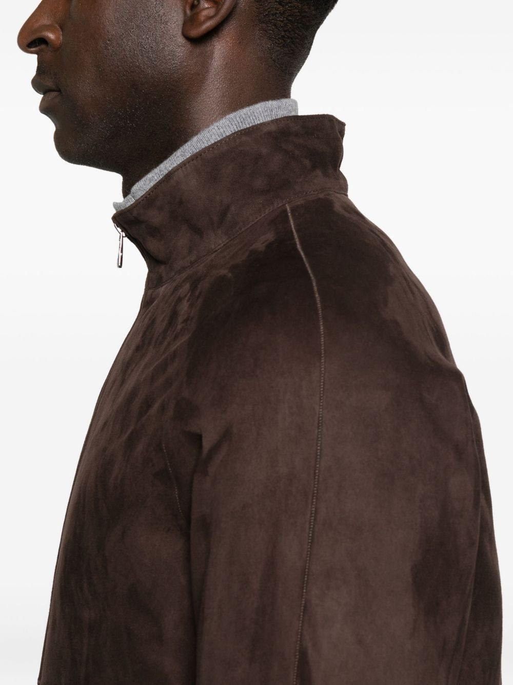zip-front suede leather jacket - 5