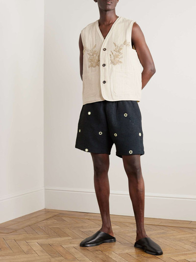 KARTIK RESEARCH Straight-Leg Embellished Cotton Drawstring Shorts outlook