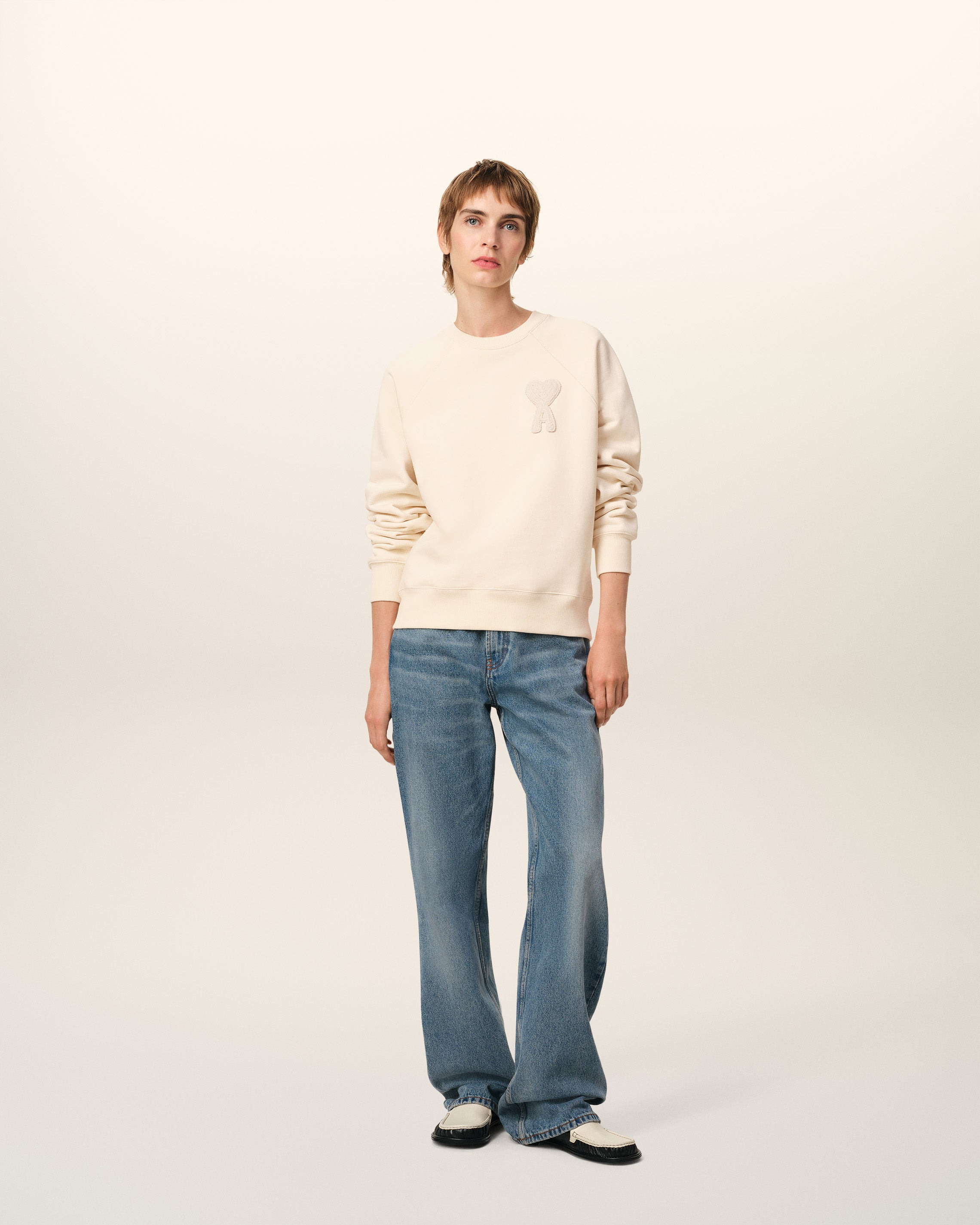 BEIGE COTTON AMI DE COEUR PATCH SWEATSHIRT - 2