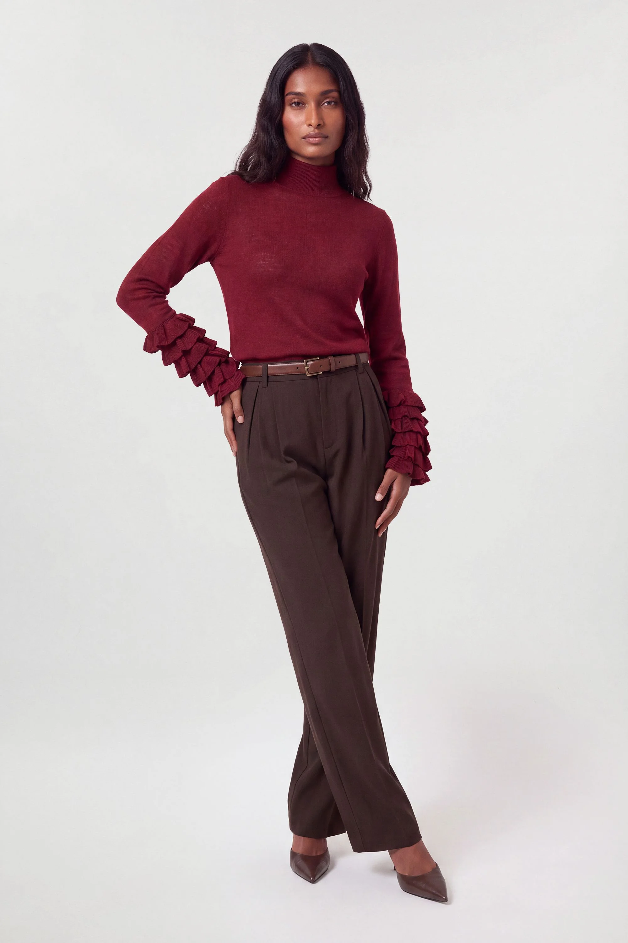 Wool Ruffle Sleeve Detail Knitted Top - 1