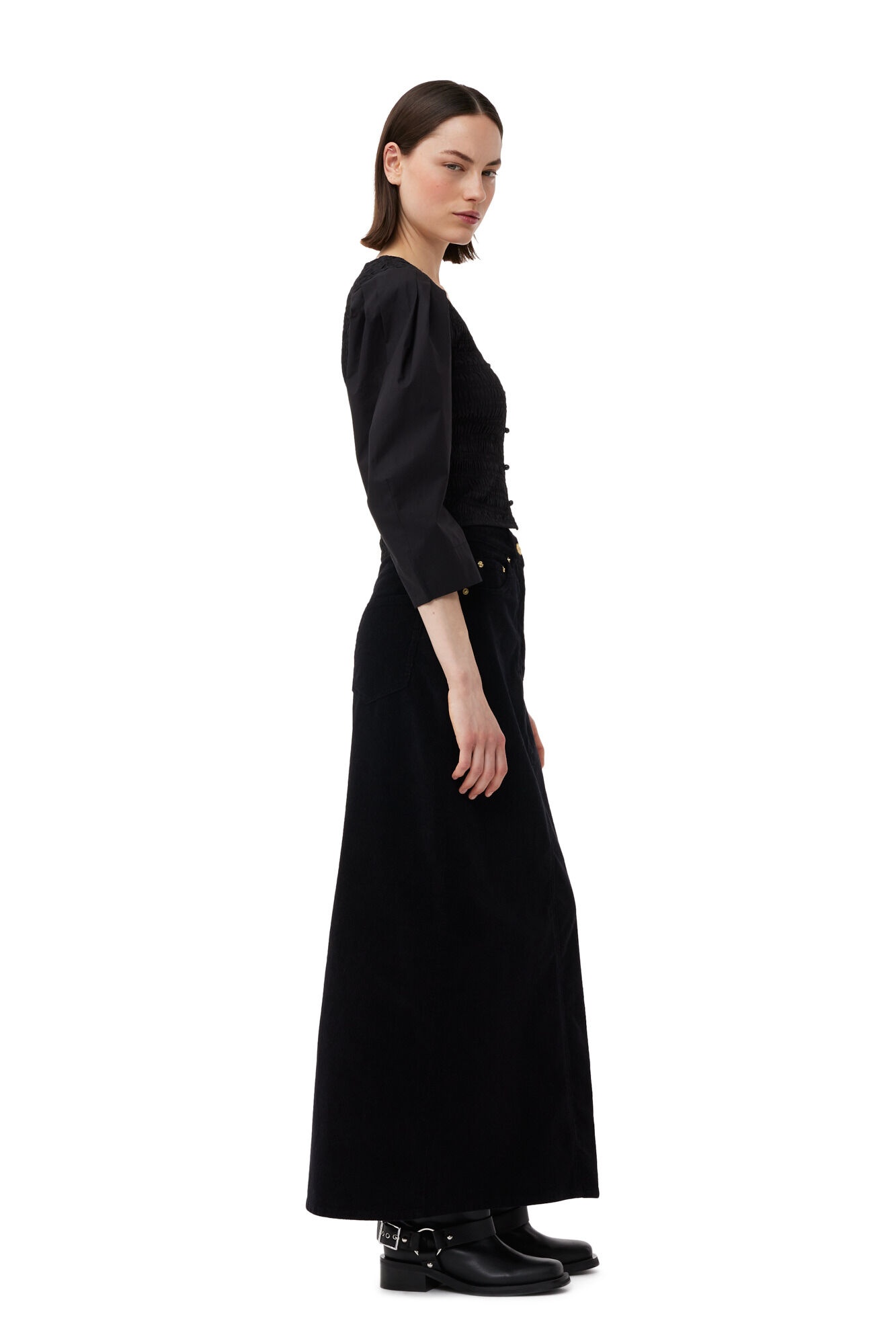 BLACK COTTON POPLIN SMOCK BLOUSE - 6