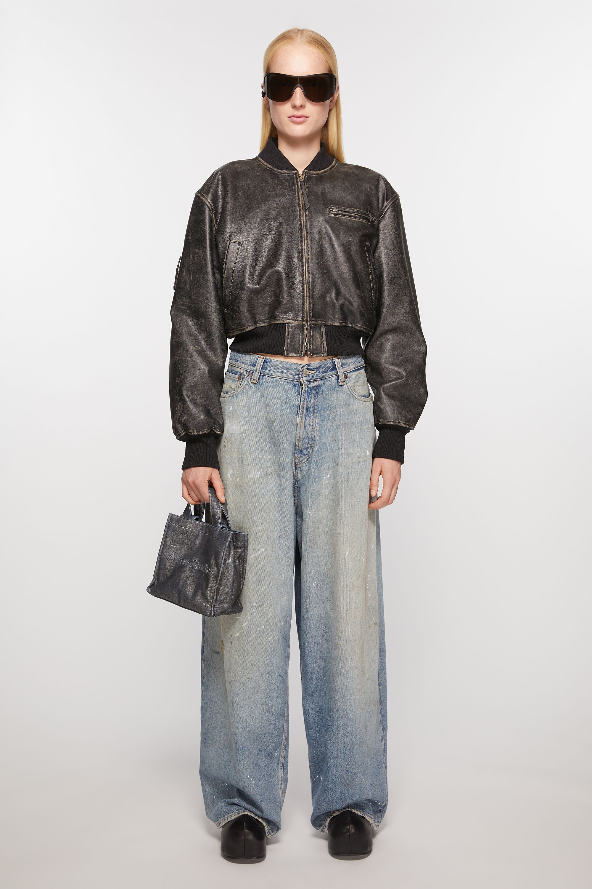 Acne Studios Logo mini shoulder tote bag - Silver/blue