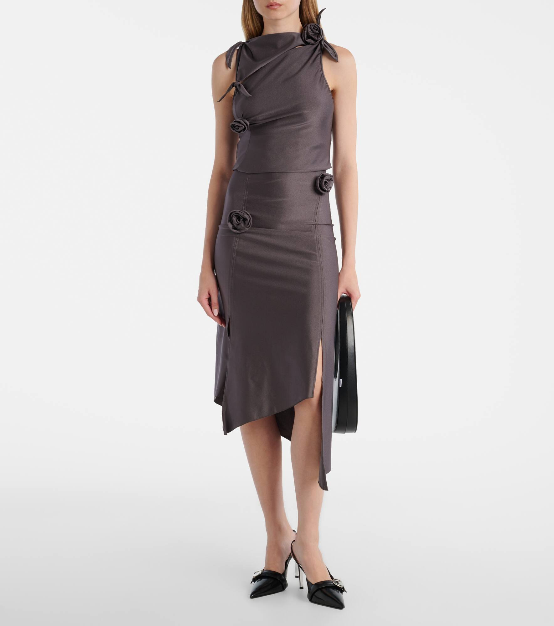 Floral-appliqué satin midi skirt - 2