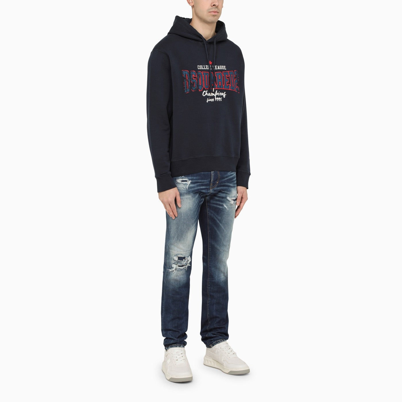 Dsquared2 Dark Blue Cotton Hooded Sweatshirt With Print - 2