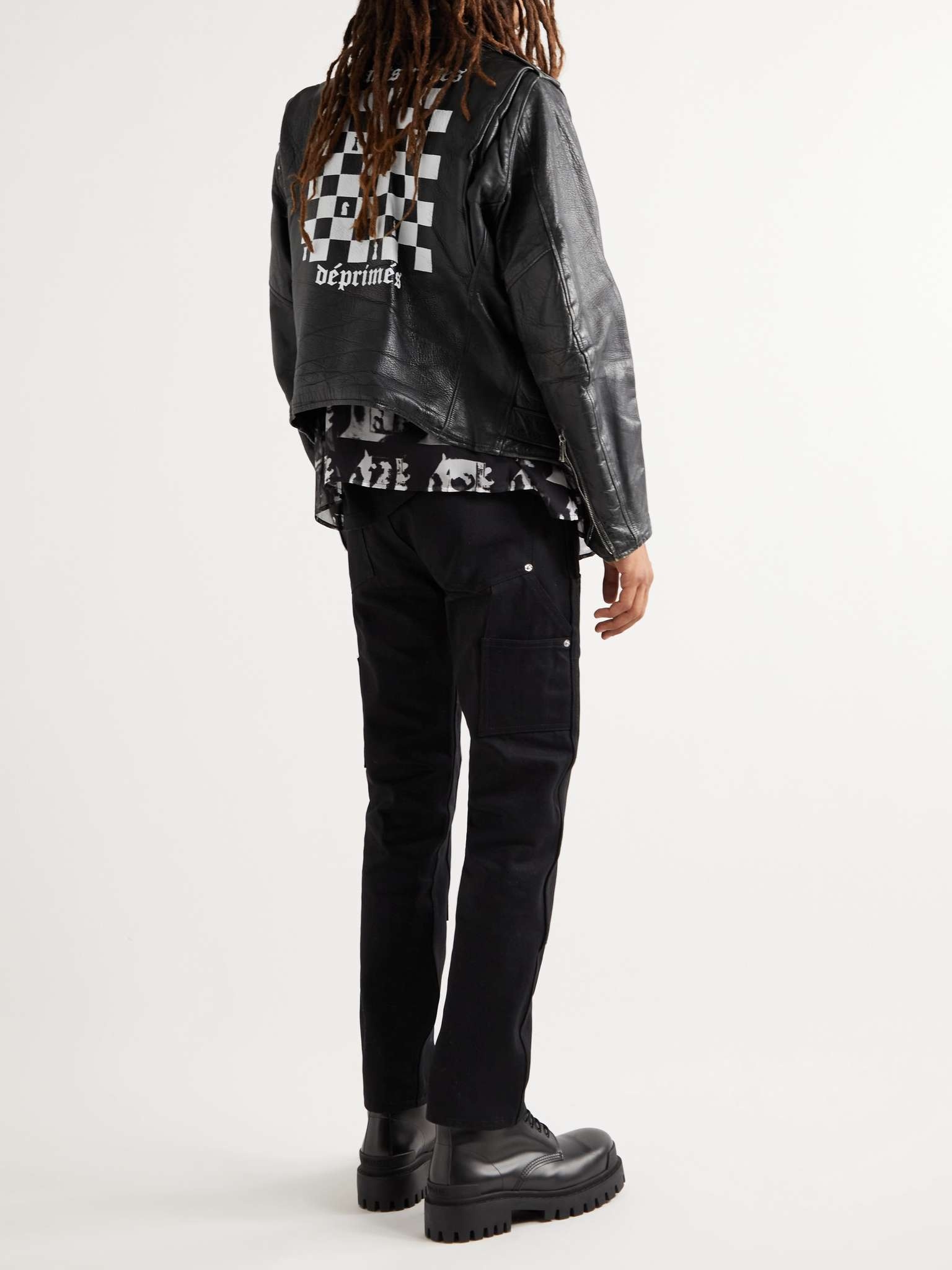 Distressed Embellished Leather Biker Jacket - 2