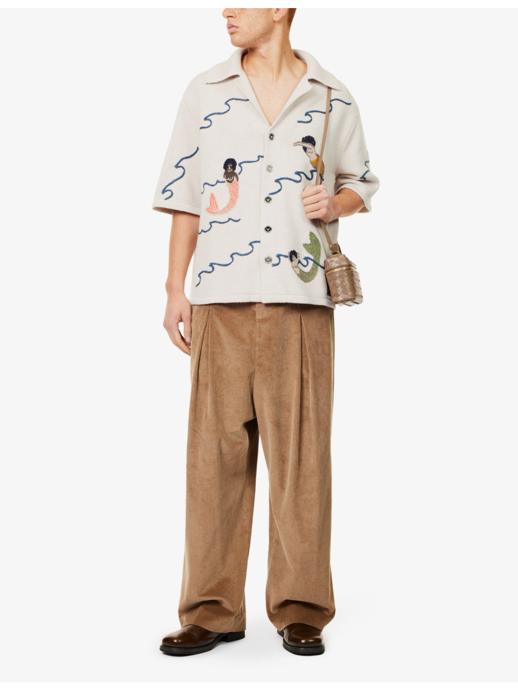 Graphic-embroidery notch-lapels relaxed-fit wool shirt - 2