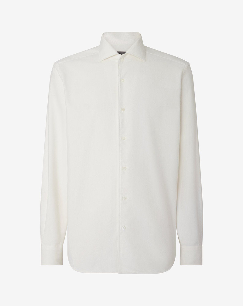 White cotton flannel and cashmere shirt 1