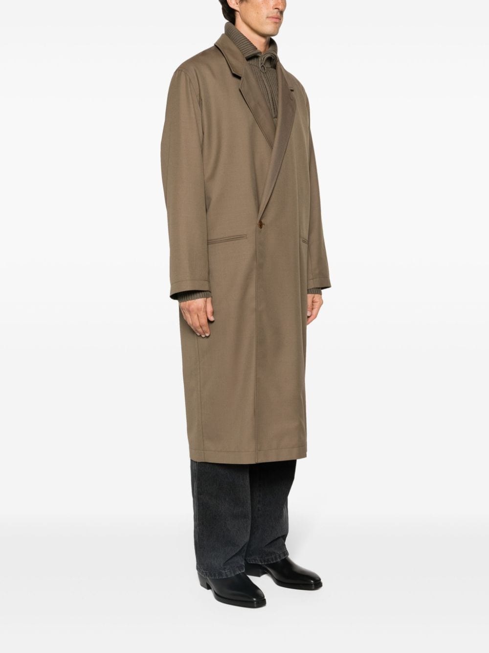 Asymmetric mid-length twill coat - 3
