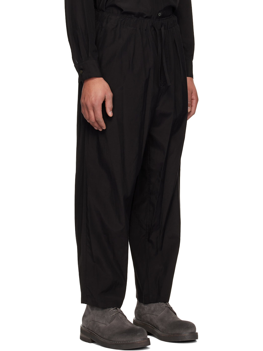 Black Weather Cloth Easy Trousers - 2