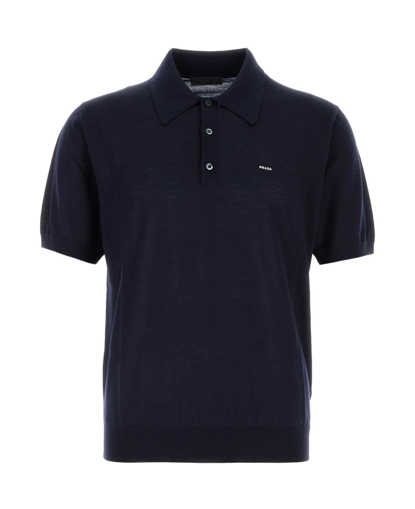 Navy Blue Wool Polo Shirt - 1
