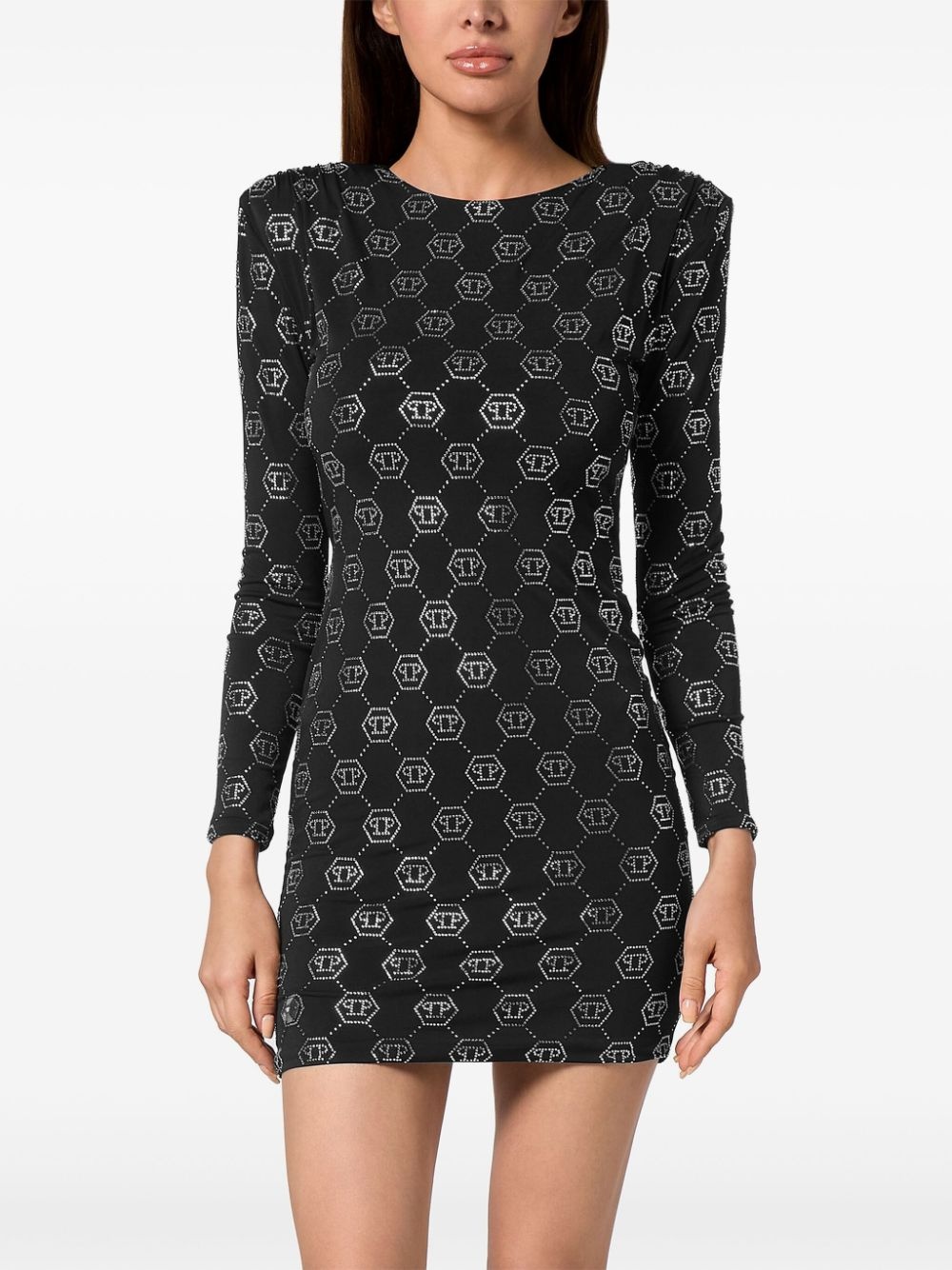 monogram padded shoulder dress - 2