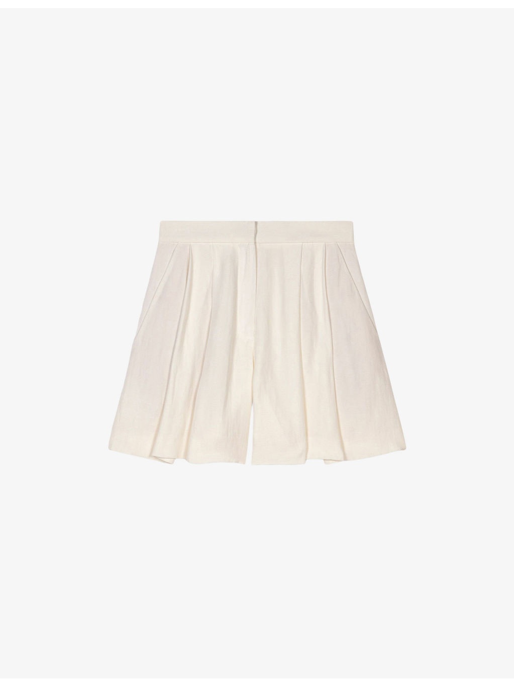 Wide-Leg High-Rise Pleated Linen-Blend Shorts - 1