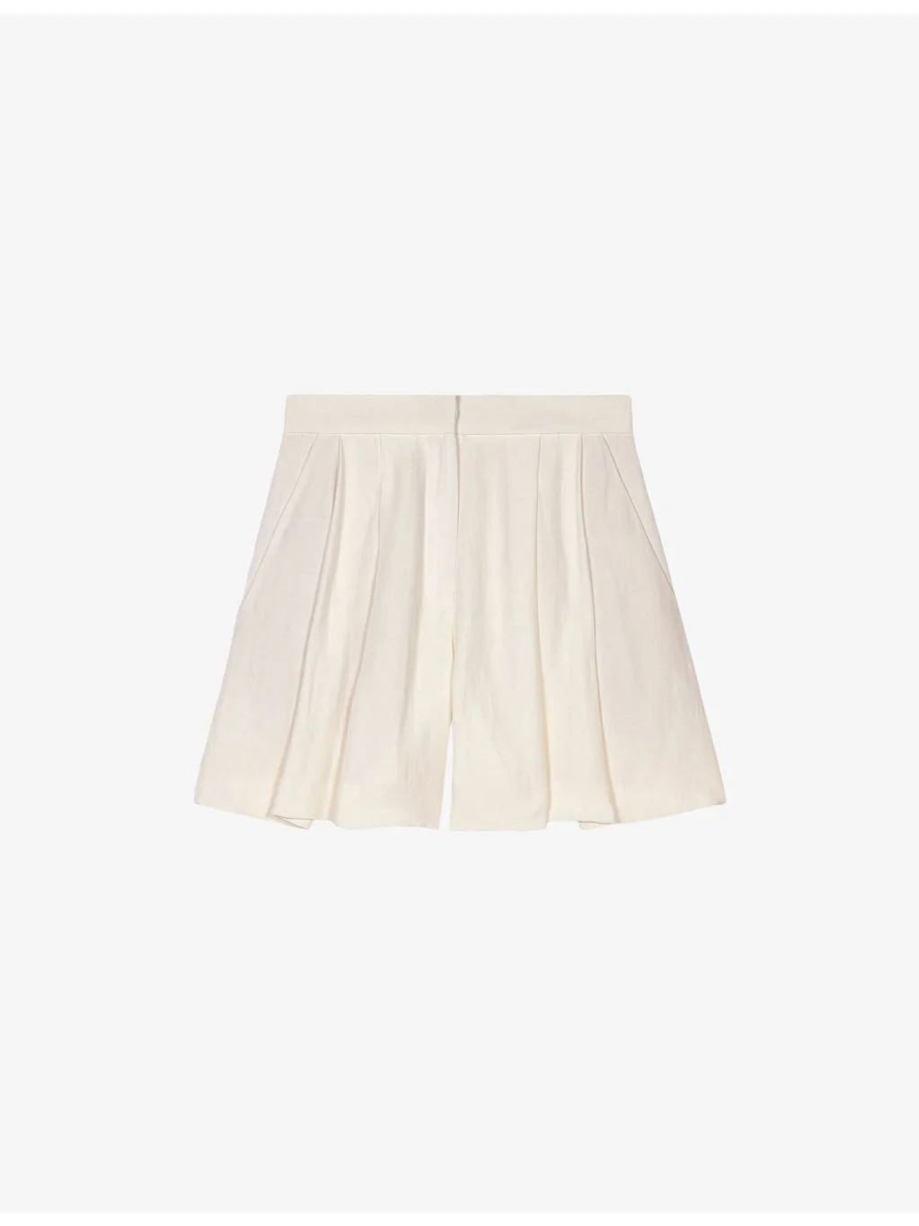 Wide-Leg High-Rise Pleated Linen-Blend Shorts - 1