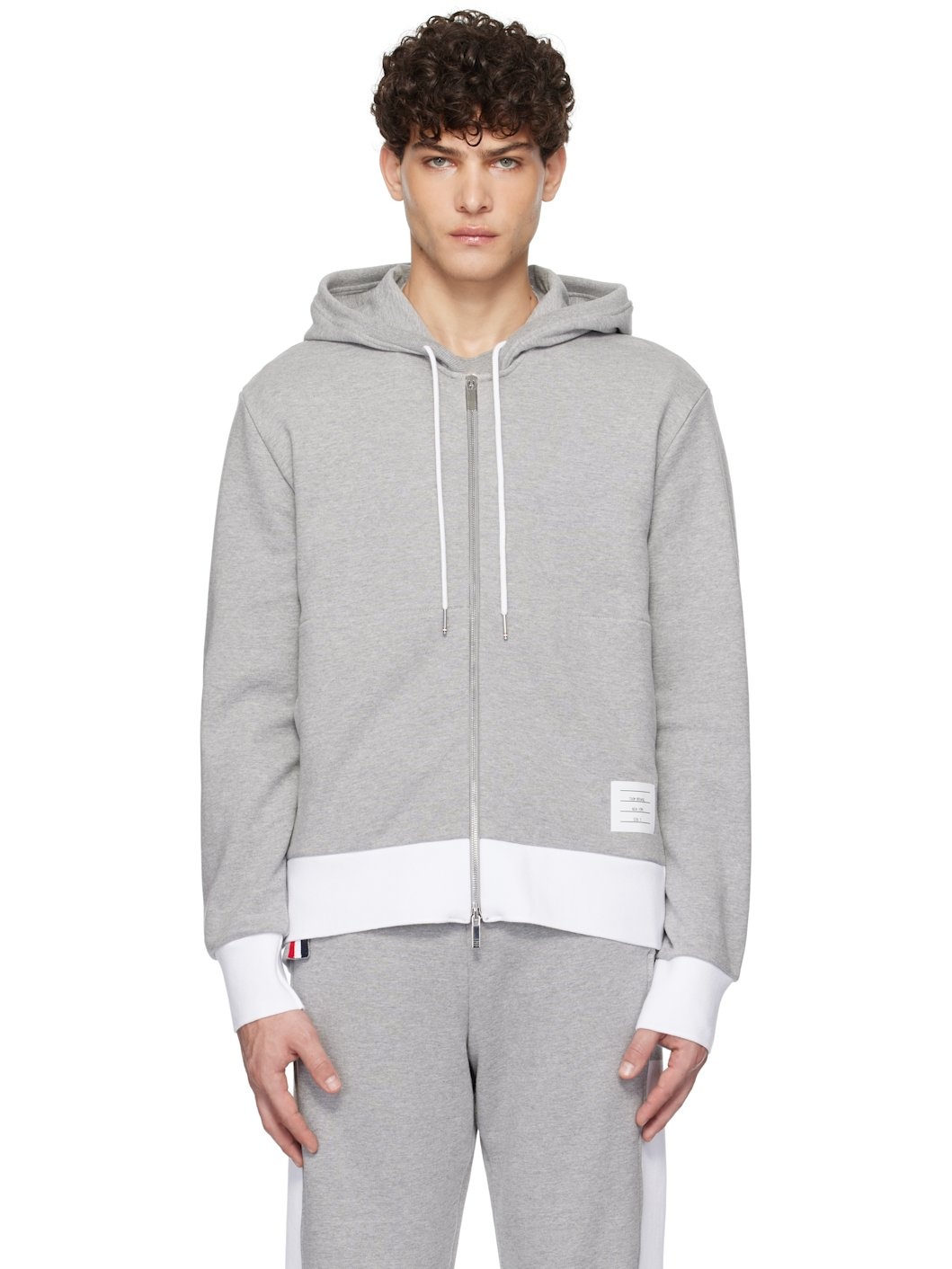 Gray Classic 4-Bar Jersey Zip-Up Hoodie - 1