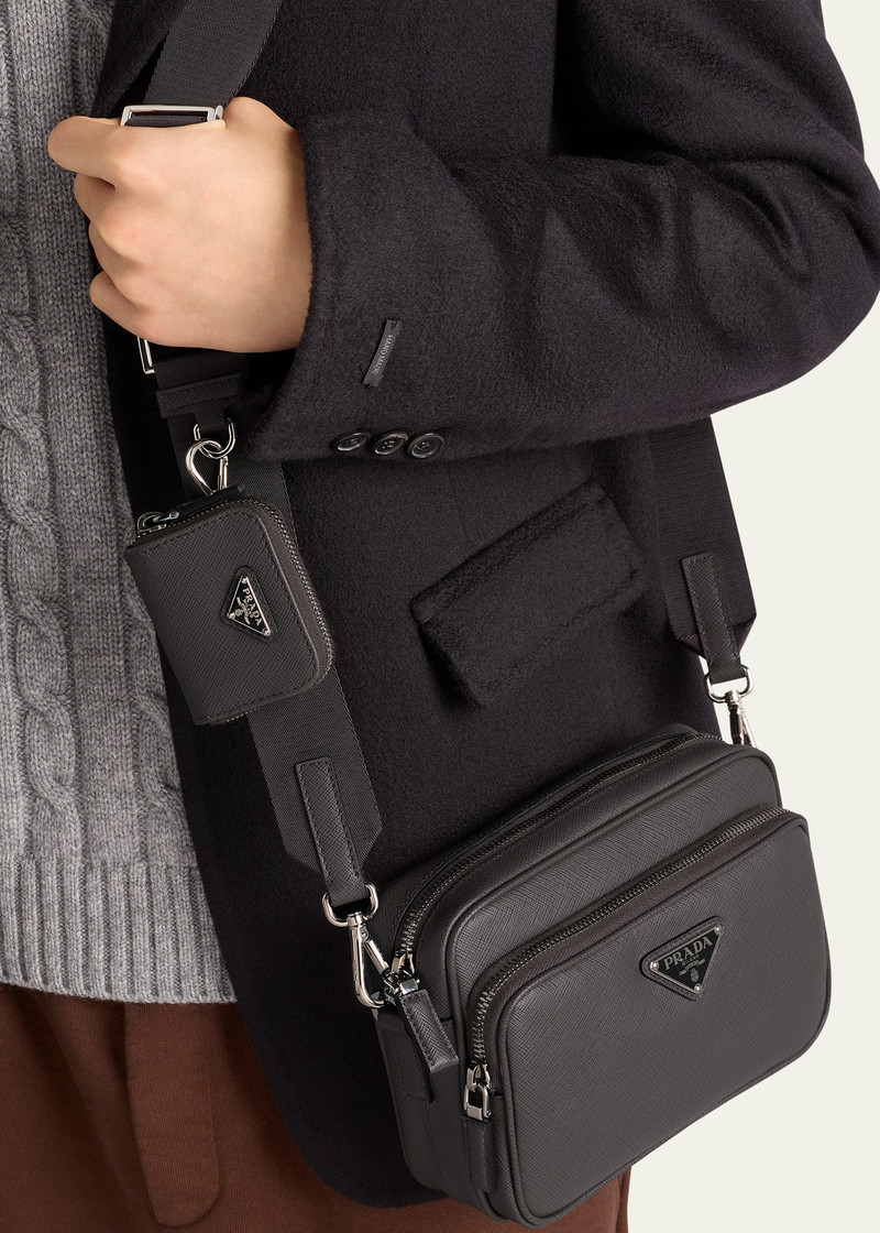 Prada Men's Saffiano Leather Crossbody Bag with Pouch outlook
