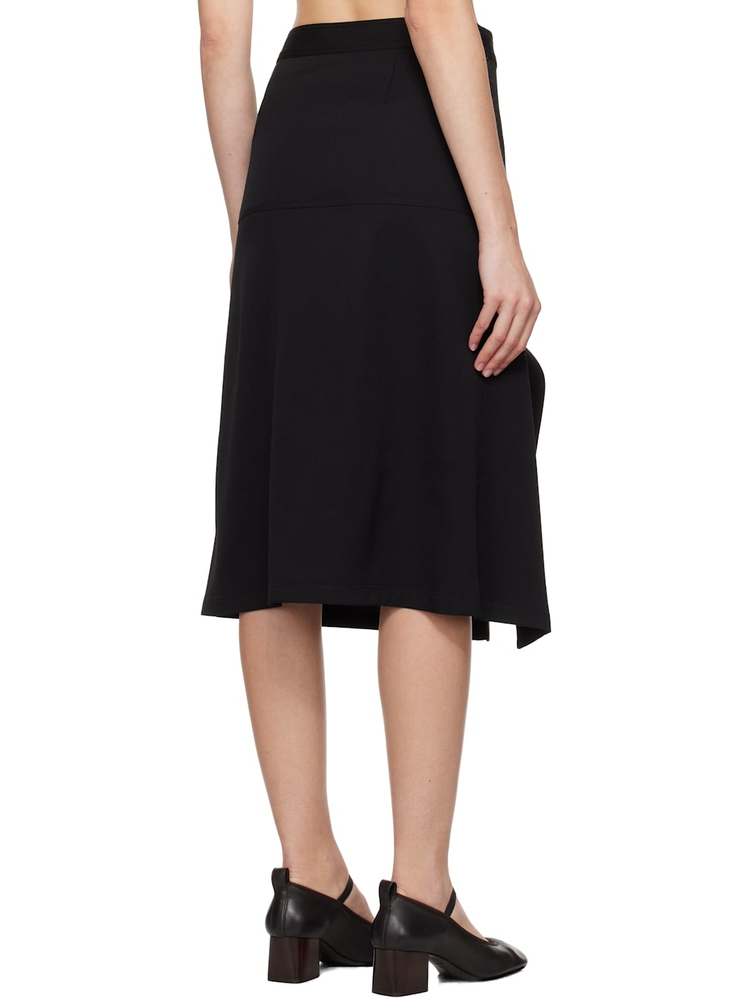 Black Asymmetrical Wrapover Midi Skirt - 3
