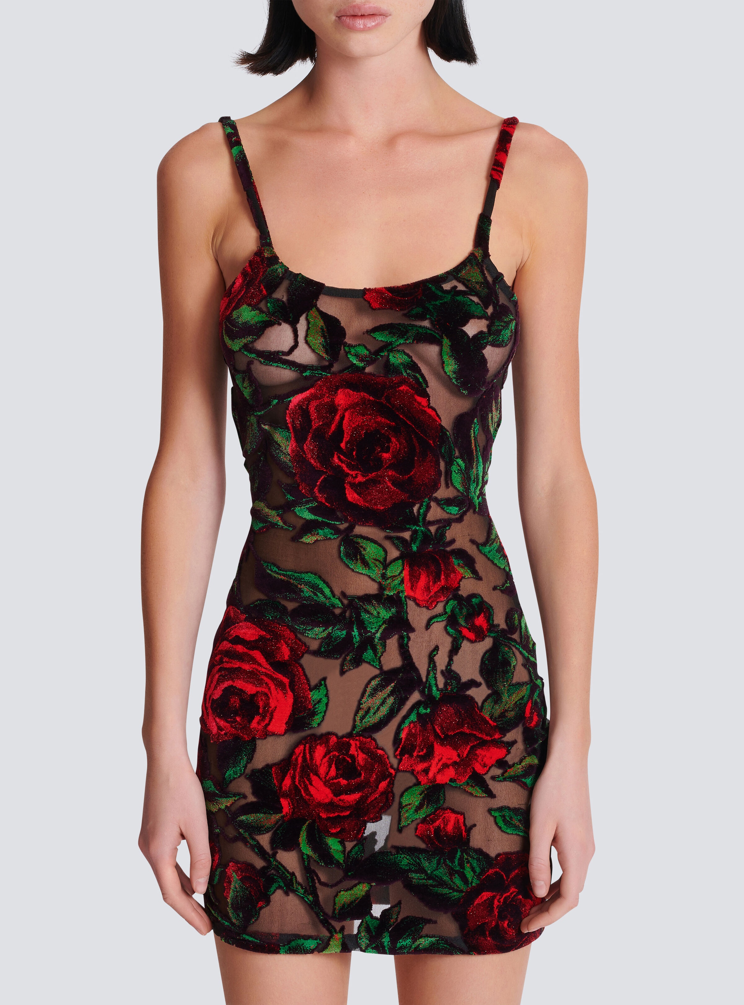 Burnout velvet dress with Rose print - 5