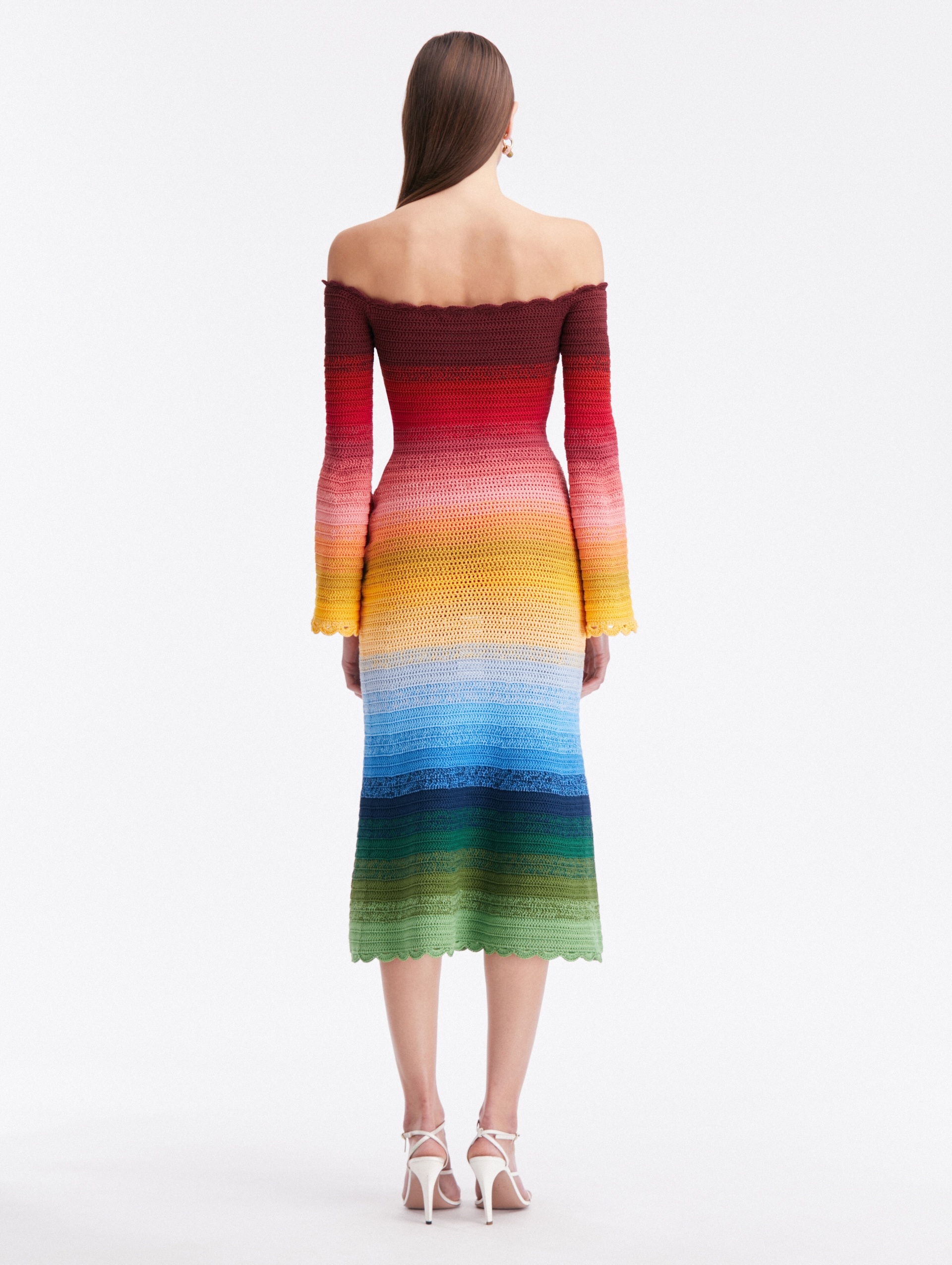 OFF SHOULDER RAINBOW OMBRÉ CROCHET DRESS - 2