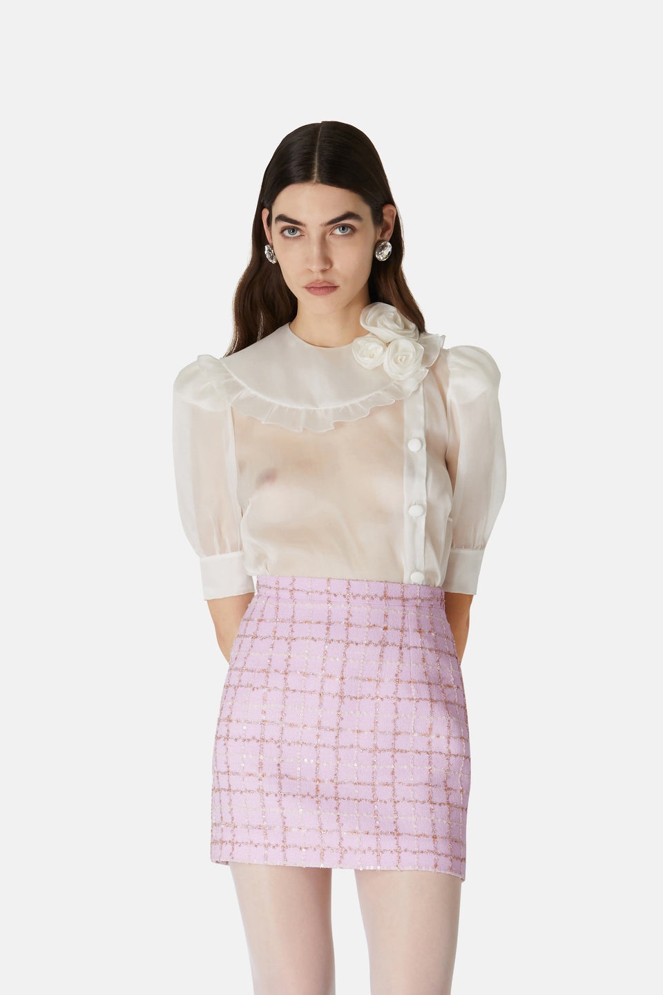 SILK ORGANZA BLOUSE WITH ROSE DETAILS - 6