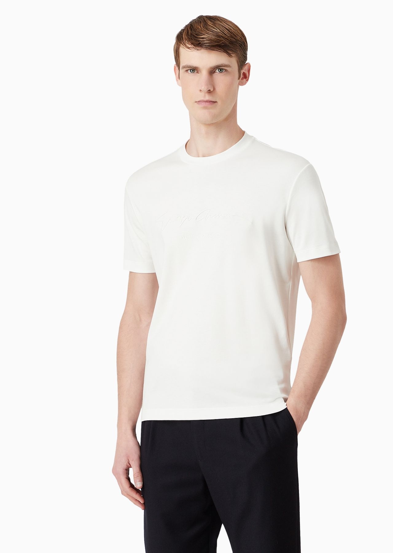 Pure cotton interlock T-shirt with embroidered logo - 2