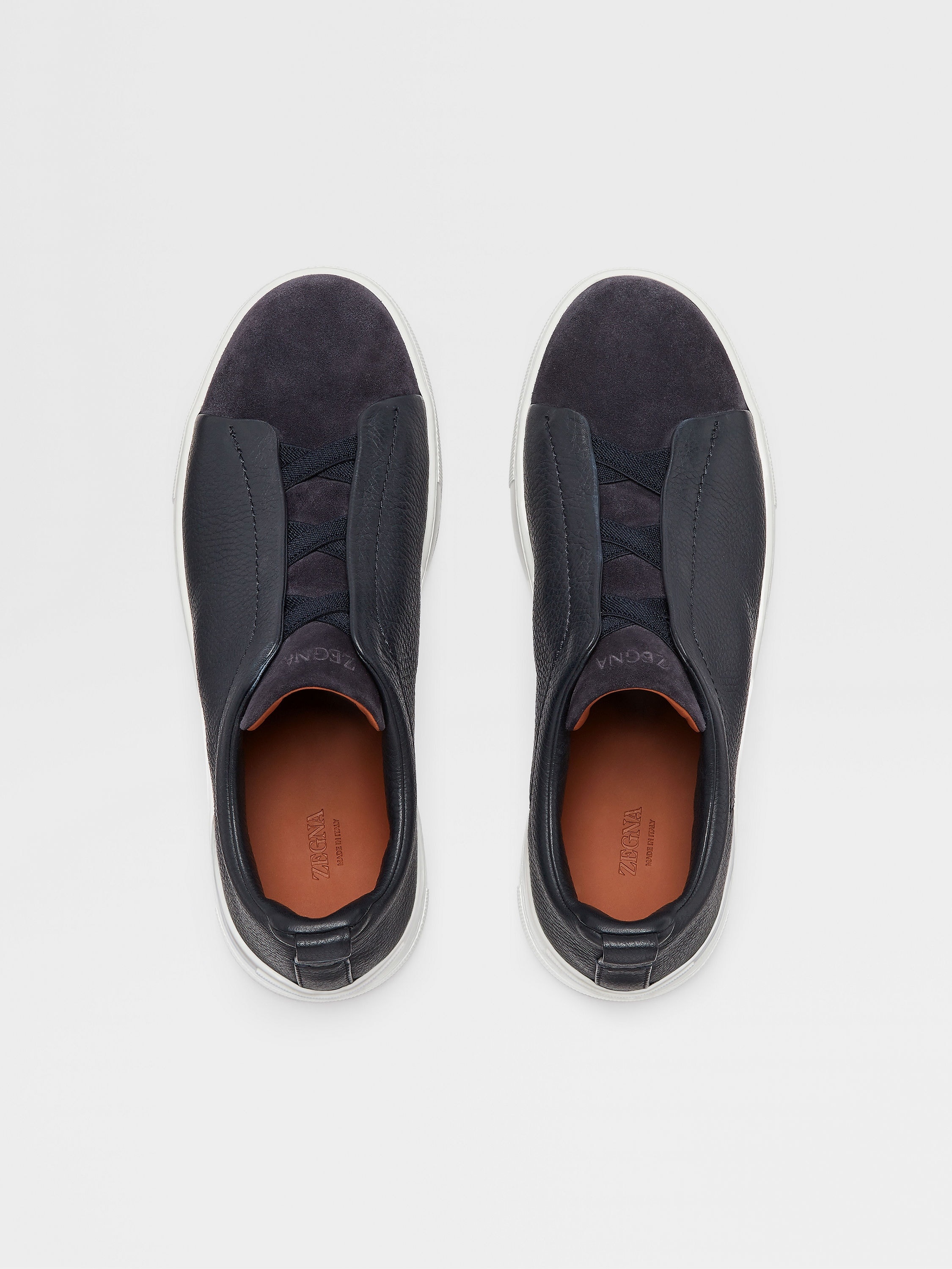 NAVY BLUE LEATHER AND SUEDE TRIPLE STITCH™ SNEAKERS - 3