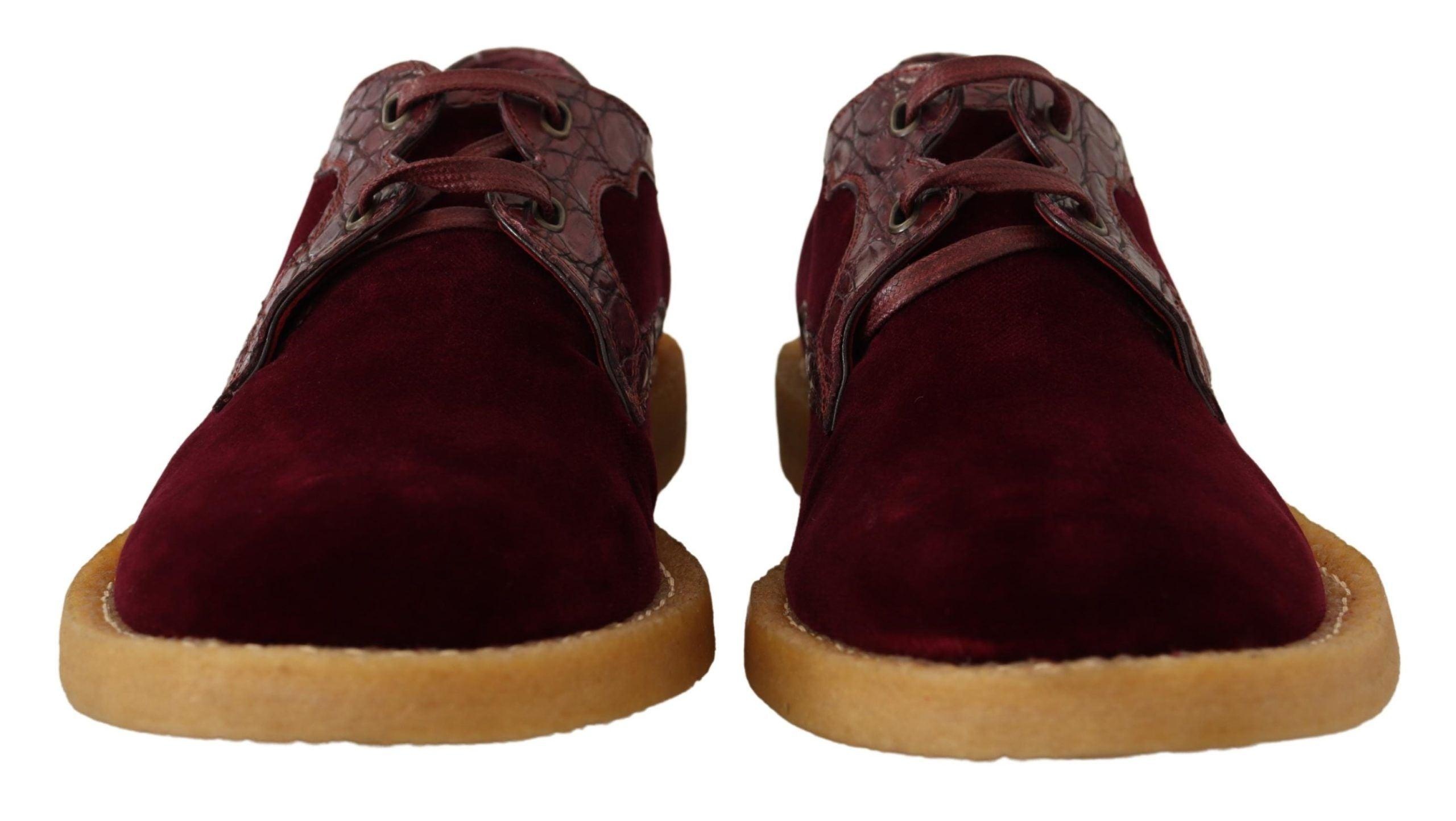 Dolce & Gabbana Bordeaux Velvet Exotic Leather Shoes - 7