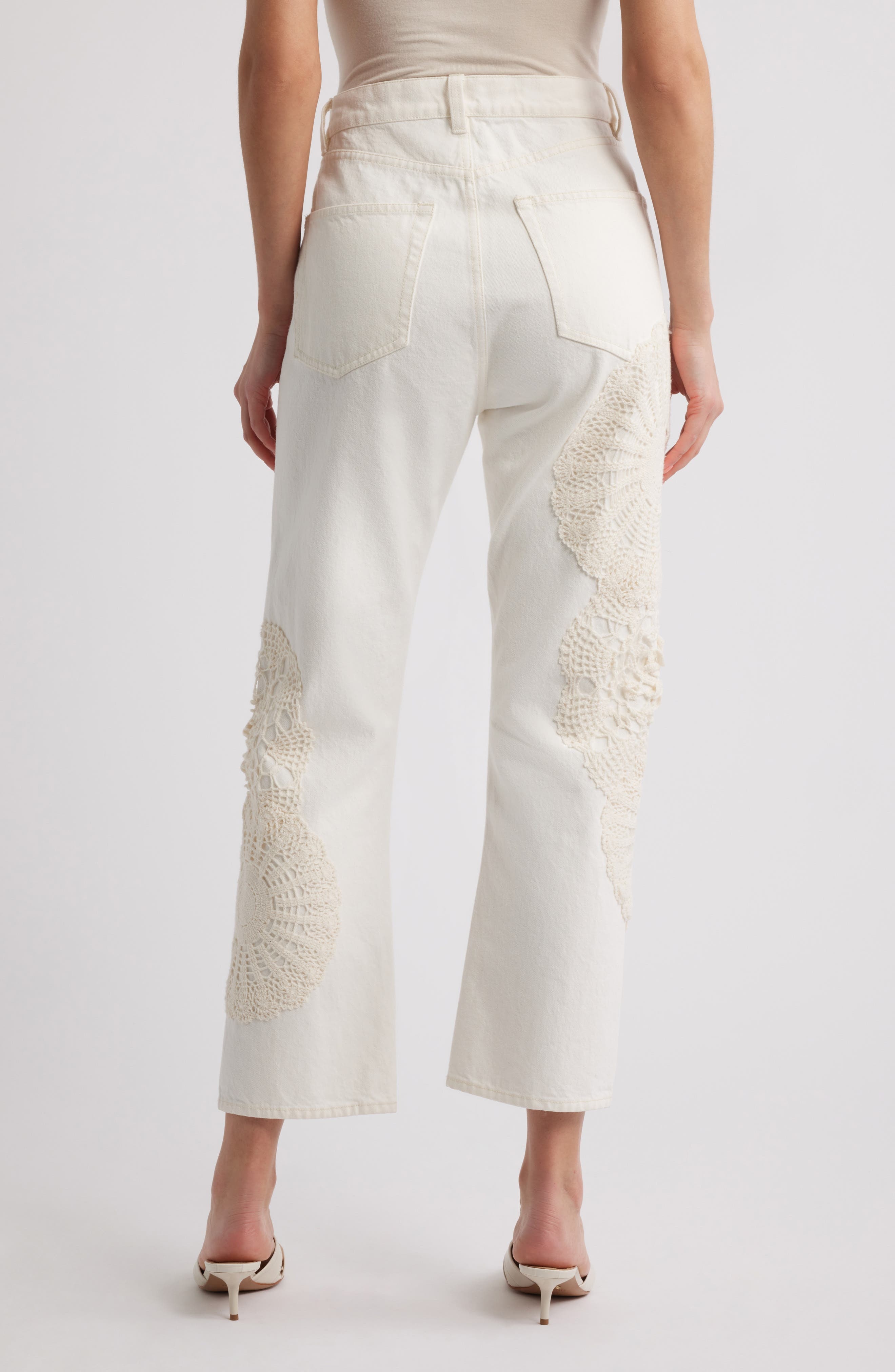 FRAME The Vertical Crochet High Waist Crop Relaxed Straight Leg Jeans in Au Natural Clean at Nordstr - 2