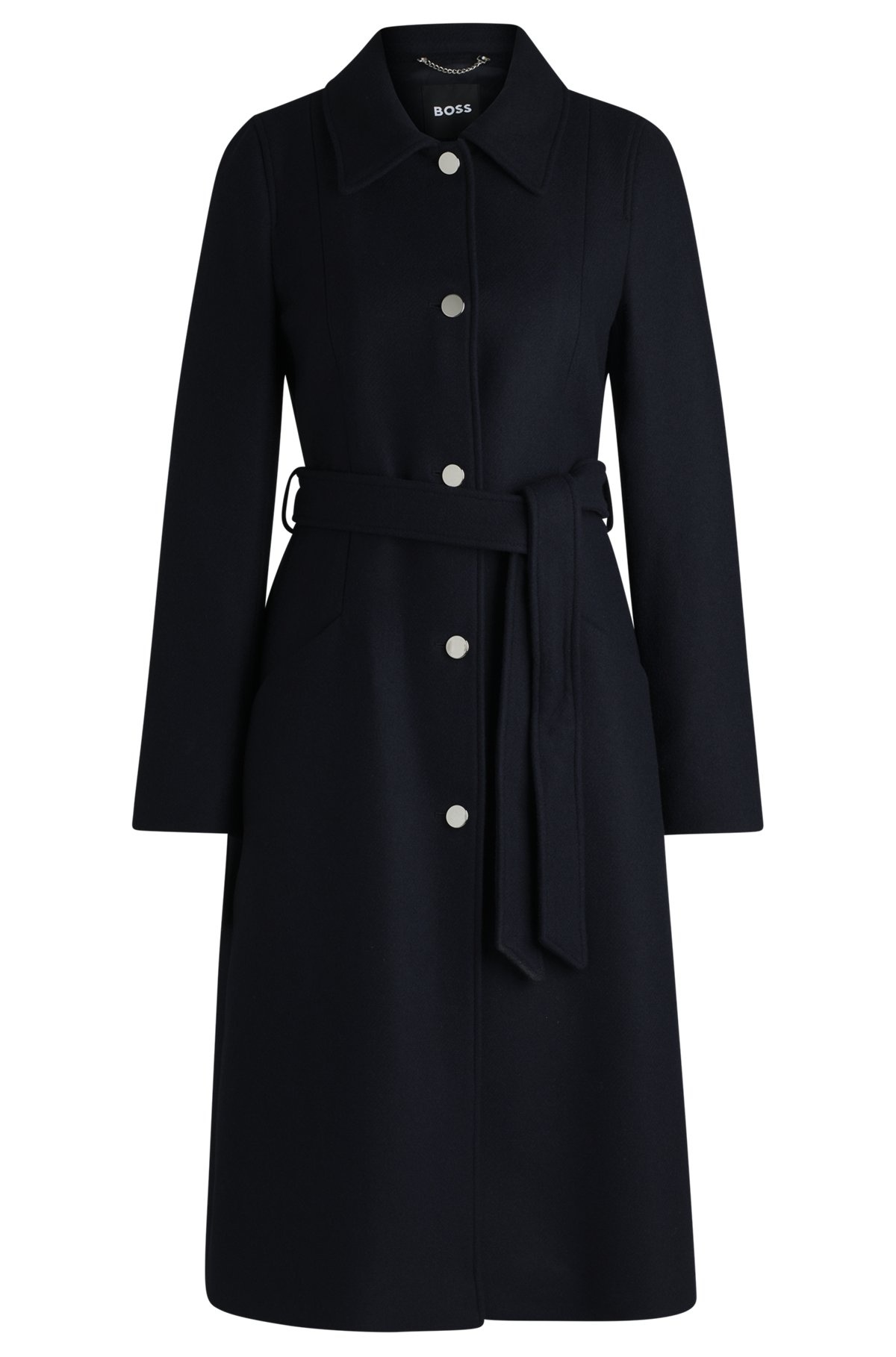 BELTED FORMAL COAT IN TWILL WITH METALLIC BUTTONS - 1