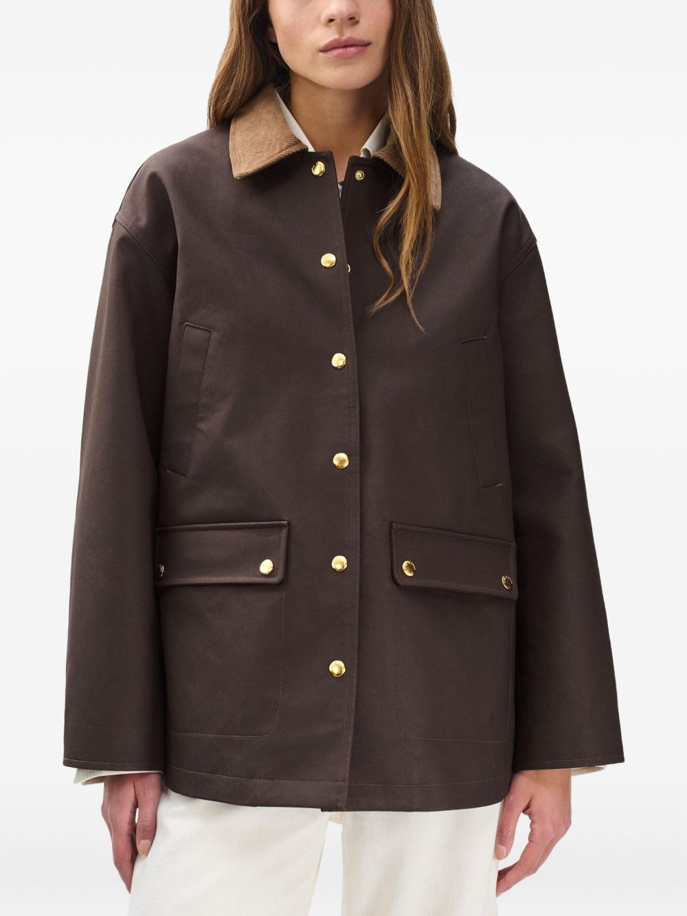 corduroy-collar button jacket - 3