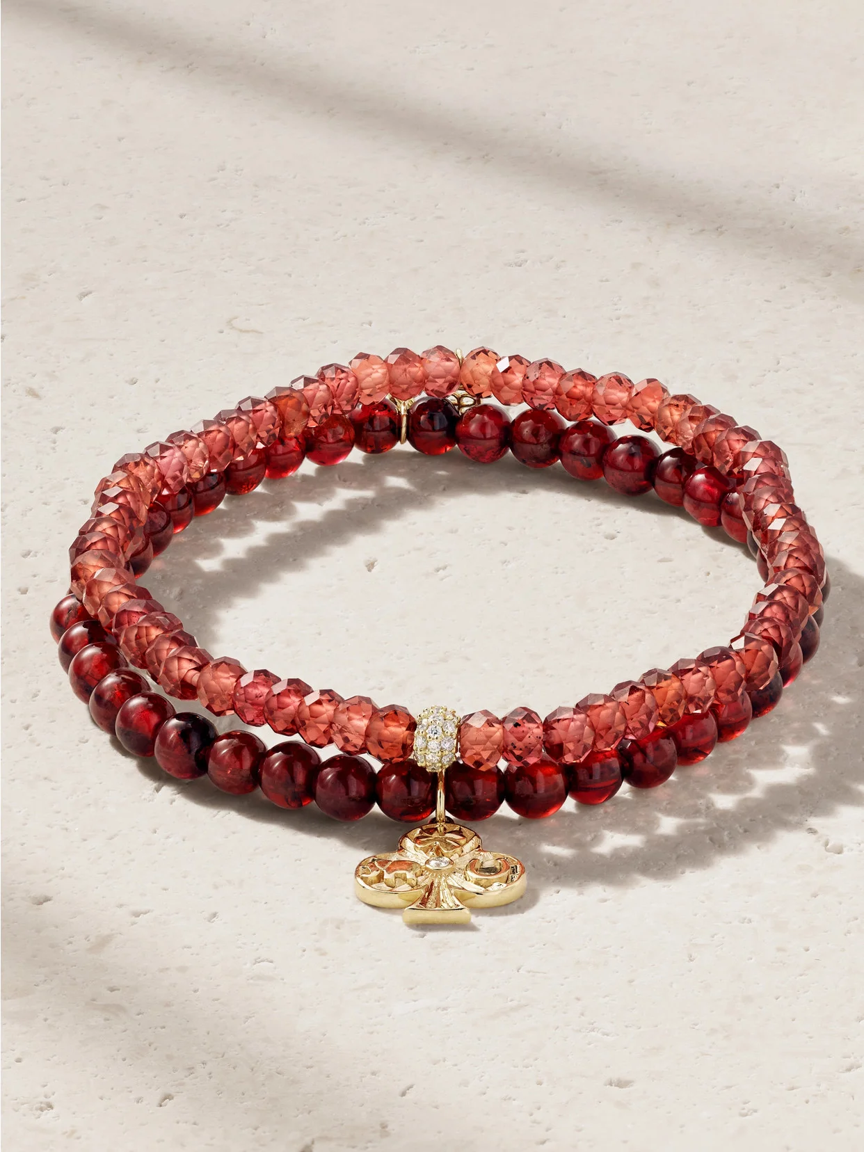 Set Of Two 14-karat Gold, Garnet And Diamond Bracelets - 1