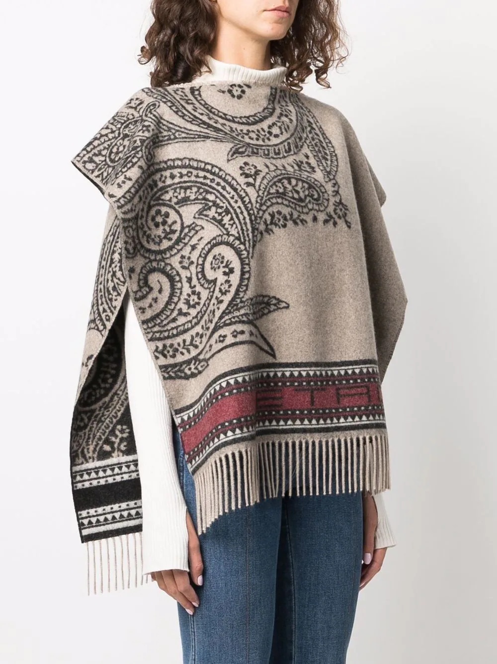 paisley-pattern fringed poncho - 3