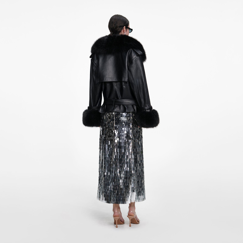 self-portrait Black Belted Leather Jacket outlook