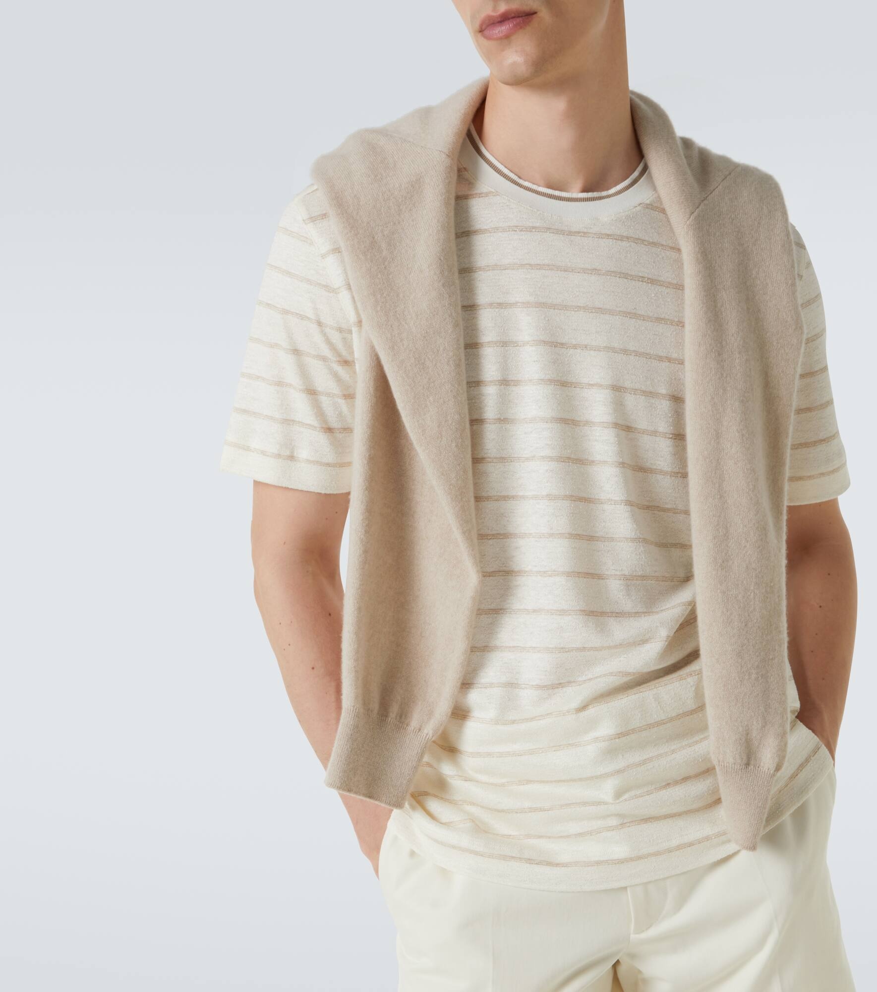 Striped linen-blend T-shirt - 5