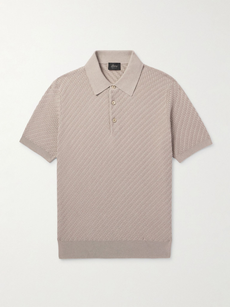 Cotton, Silk and Cashmere-Blend Polo Shirt Beige 1