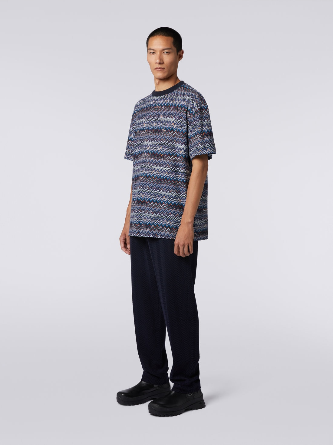 Cotton and viscose chevron crew-neck T-shirt - 4