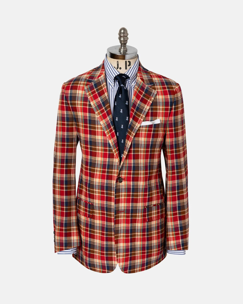 MADE-IN-CANADA BROWN & RED AUTHENTIC MADRAS SPORT COAT 1