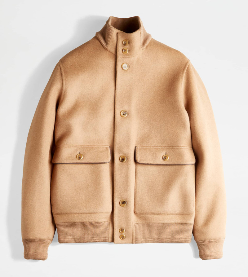 BOMBER JACKET IN CAMEL DOUBLE FABRIC - BEIGE 1