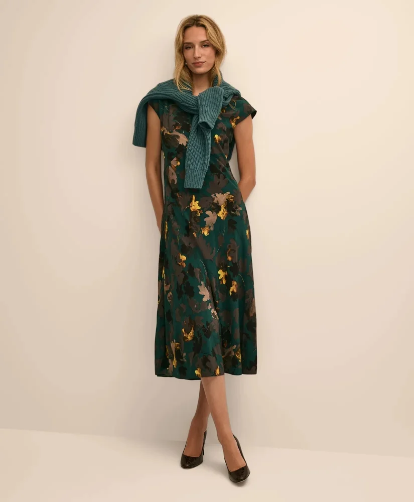 Leaf Motif Cap Sleeve Dress - 1