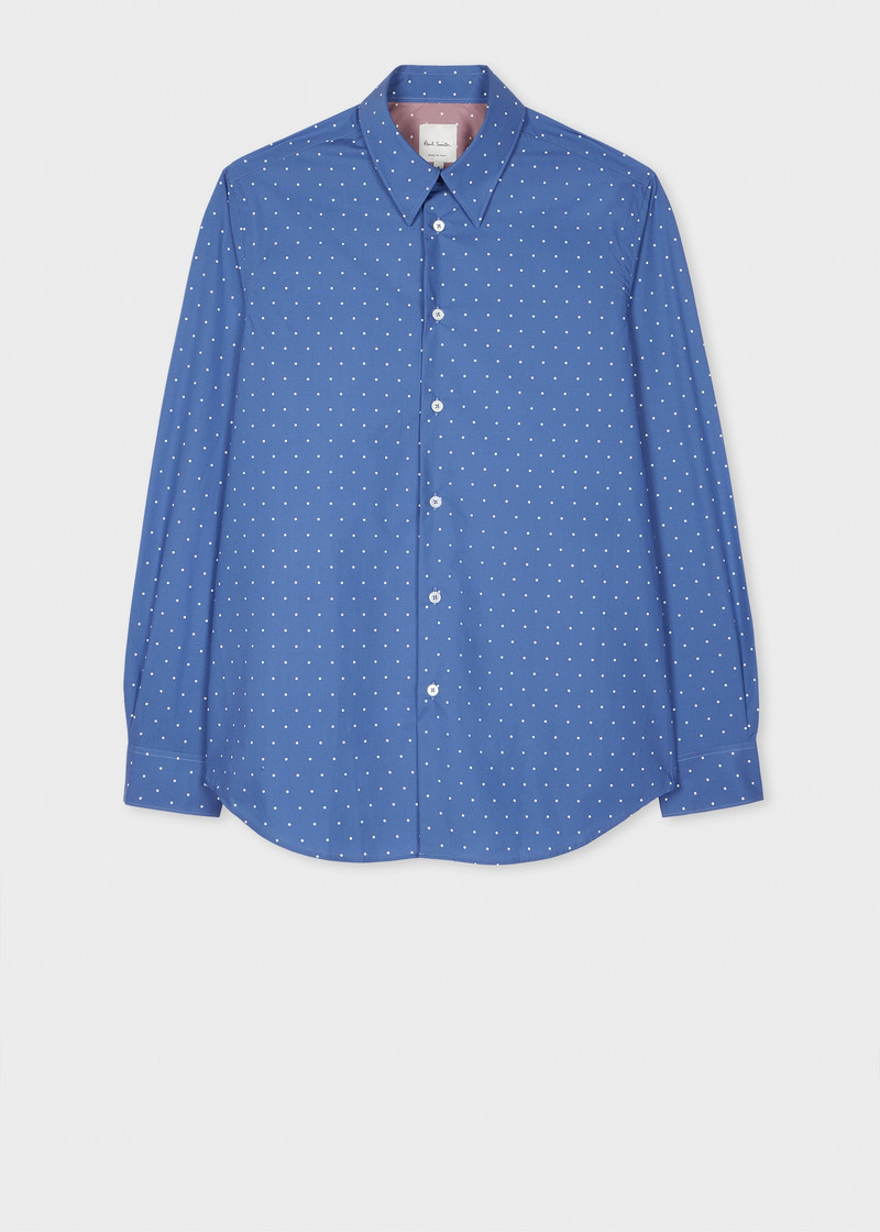 Blue Cotton Poplin Polka Dot Shirt - 1