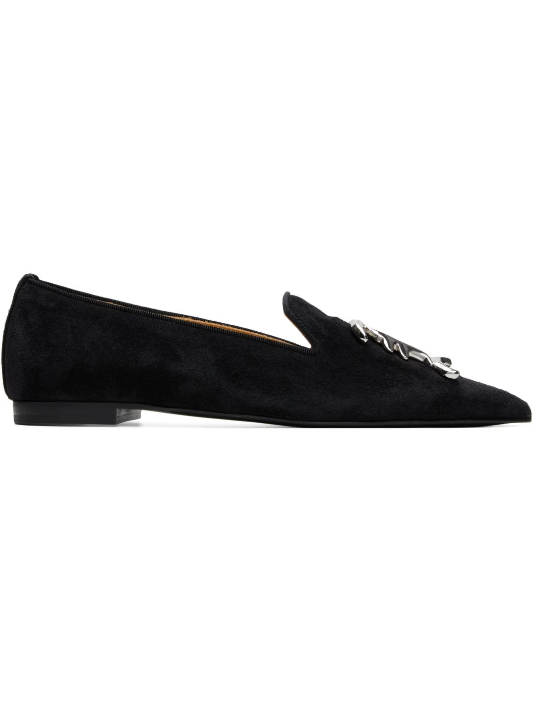 Black Pointed Toe Logo Loafers - 1