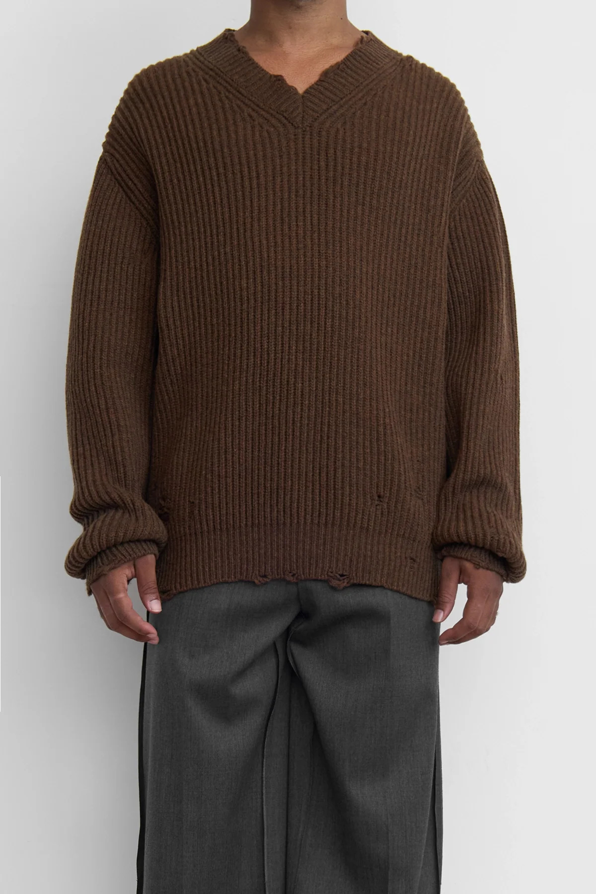 MM6 V-Neck Sweater Brown Melange - 4