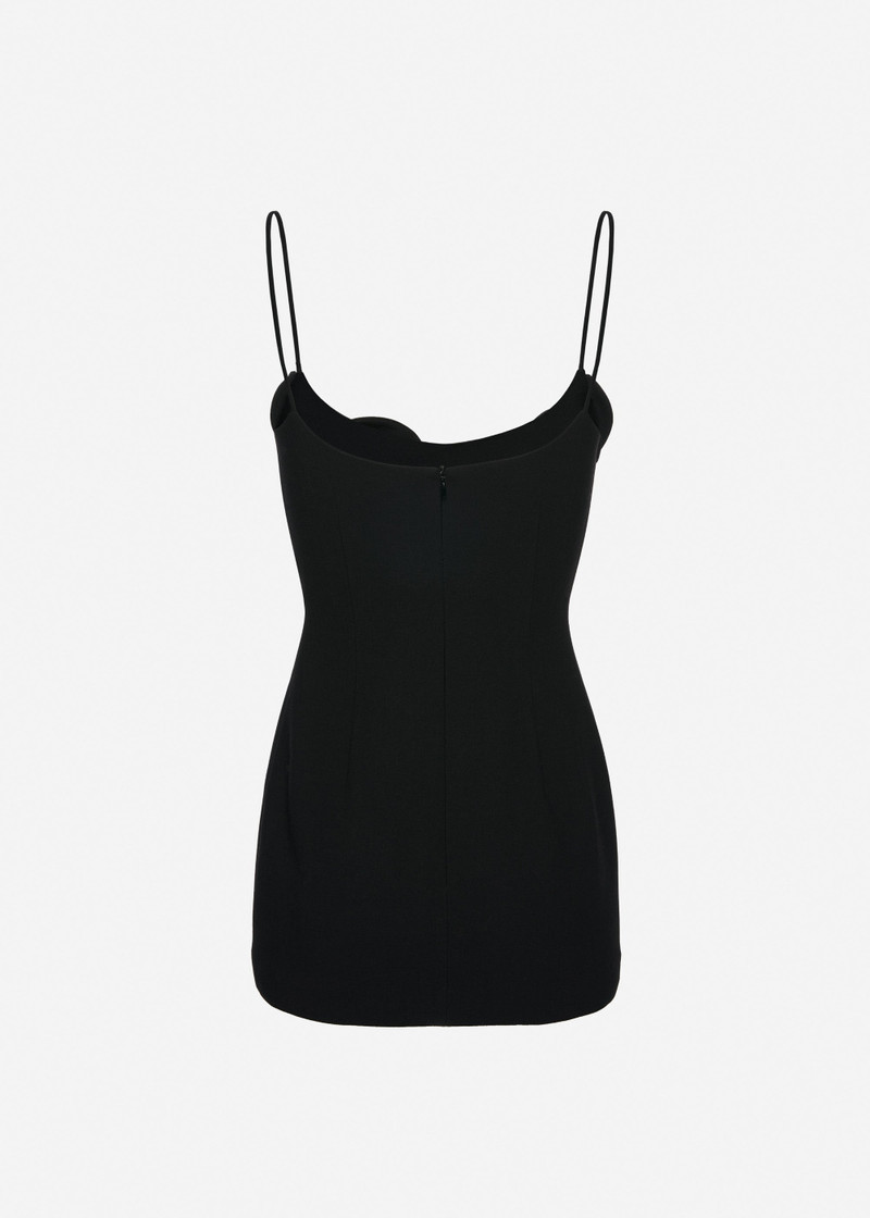Wool mini dress with floral neckline in black 2