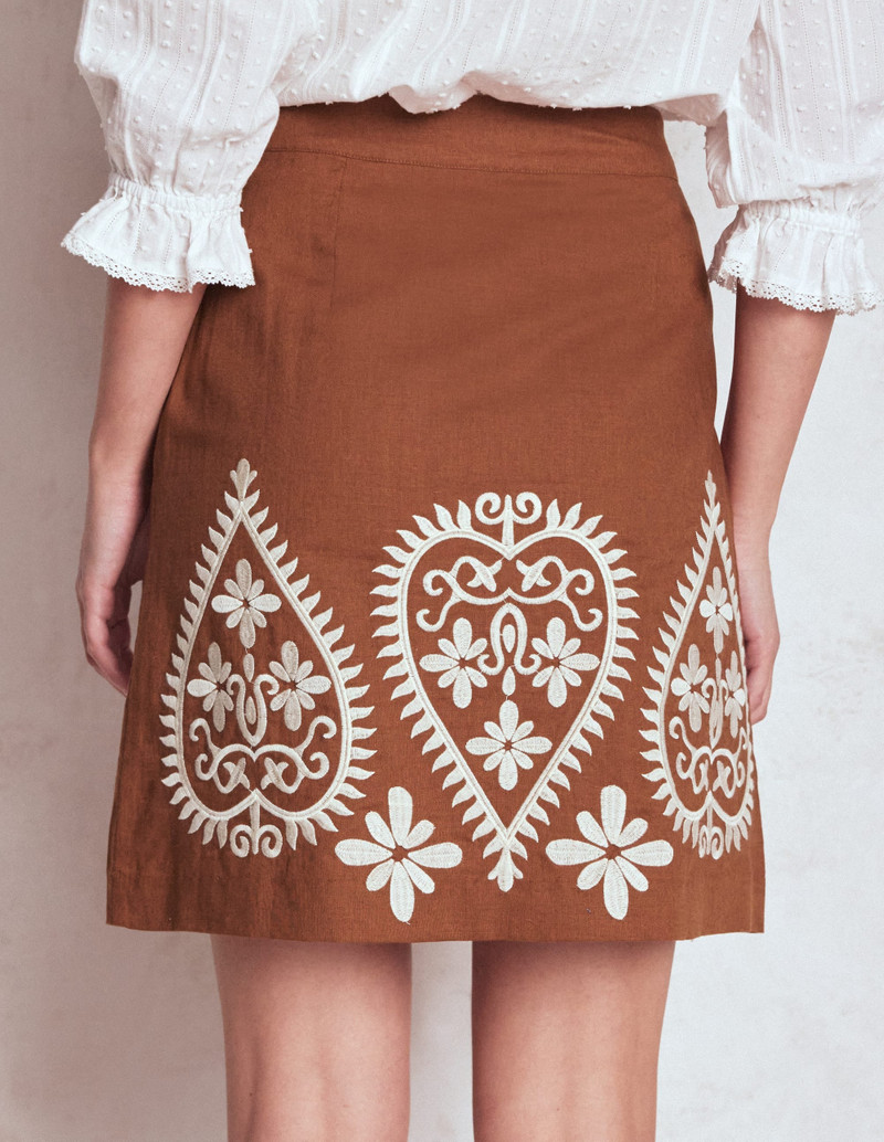Embroidered Linen Skirt-Russet 5