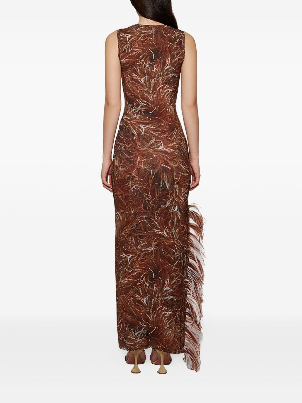 Feather-print fringe maxi dress - 4