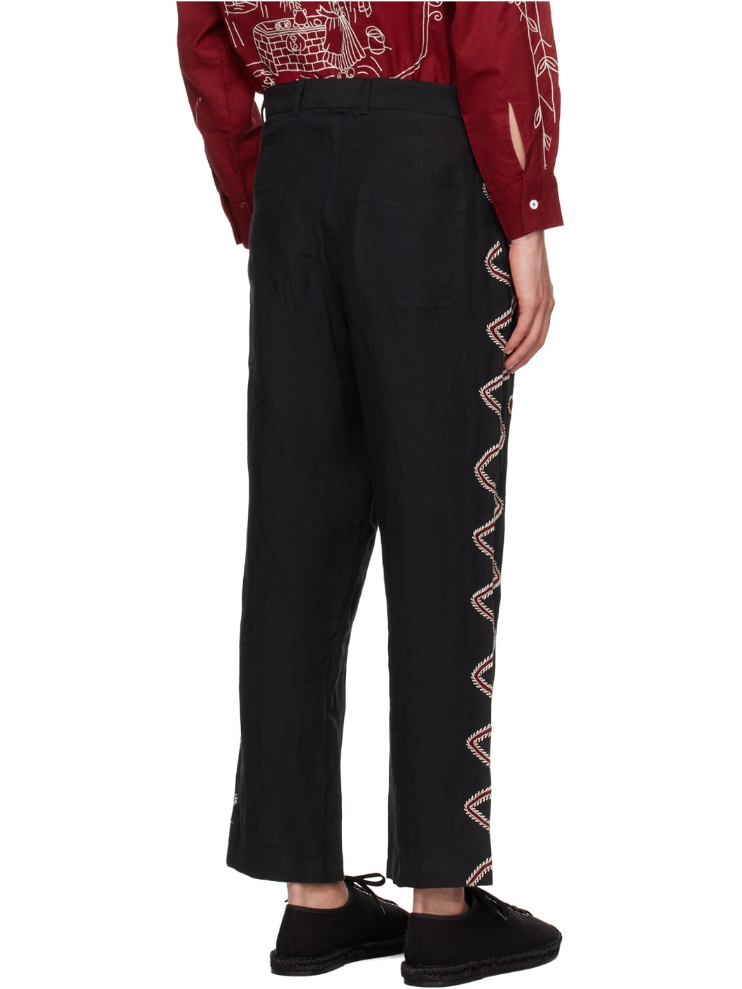 Black Embroidered Trosuers - 3