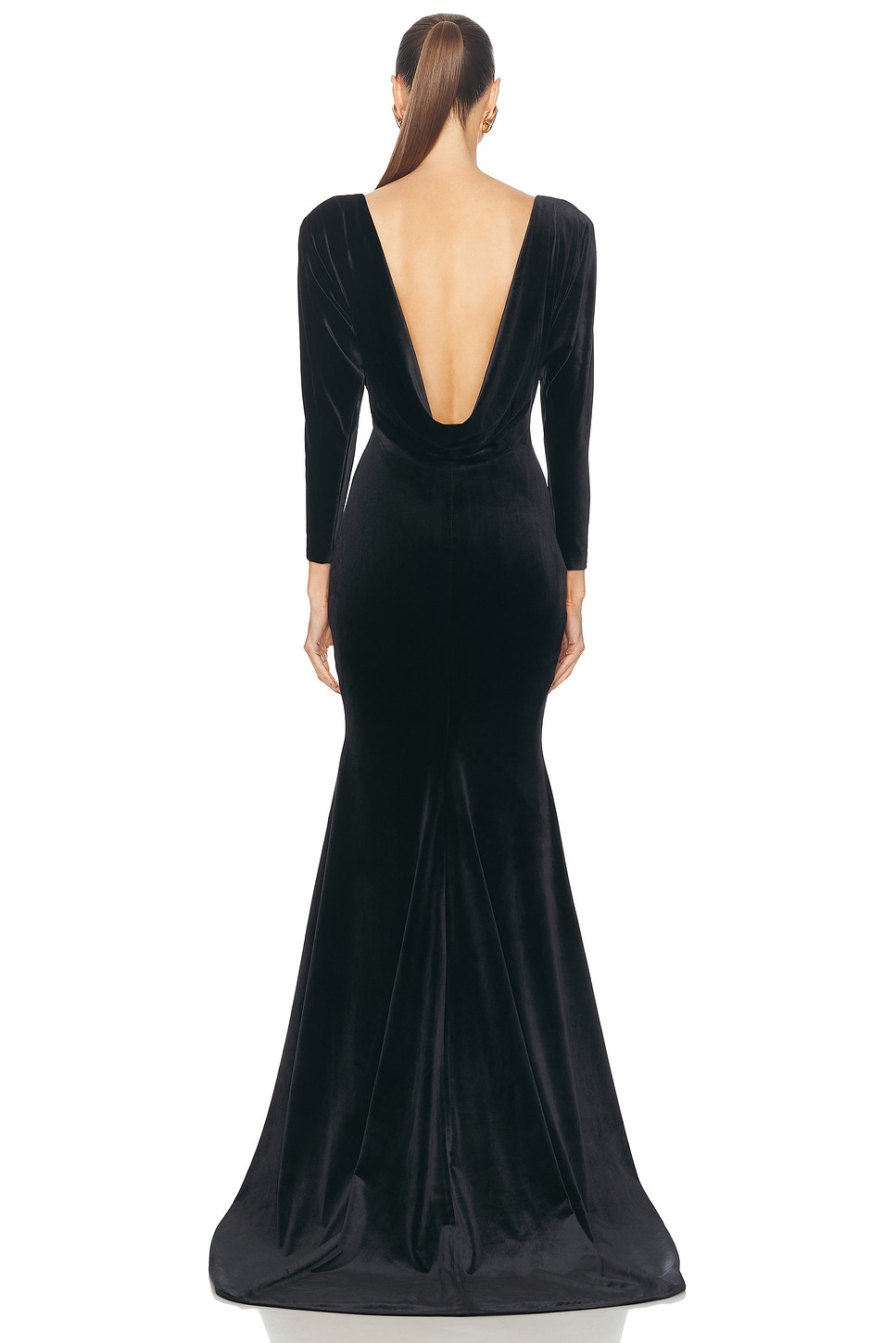 Draped Open Back Velvet Gown - 4